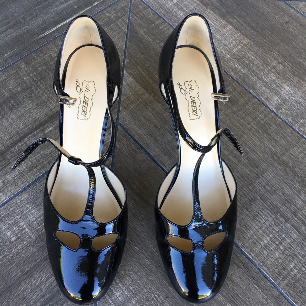 Oh Deer Patent Leather T Strap Heels